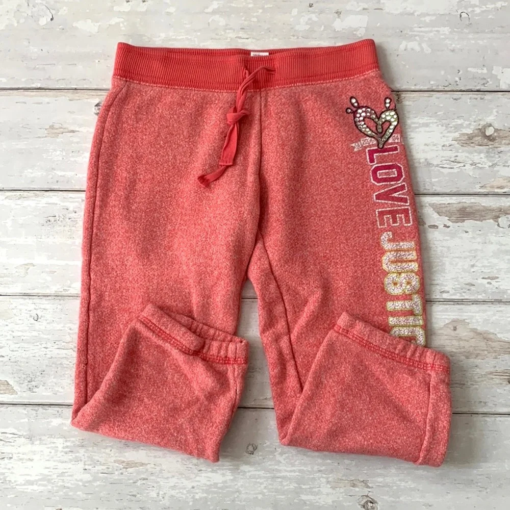 Justice Size 8 Girls Sweatpants Kids Pants Sweats Joggers Pink LOVE